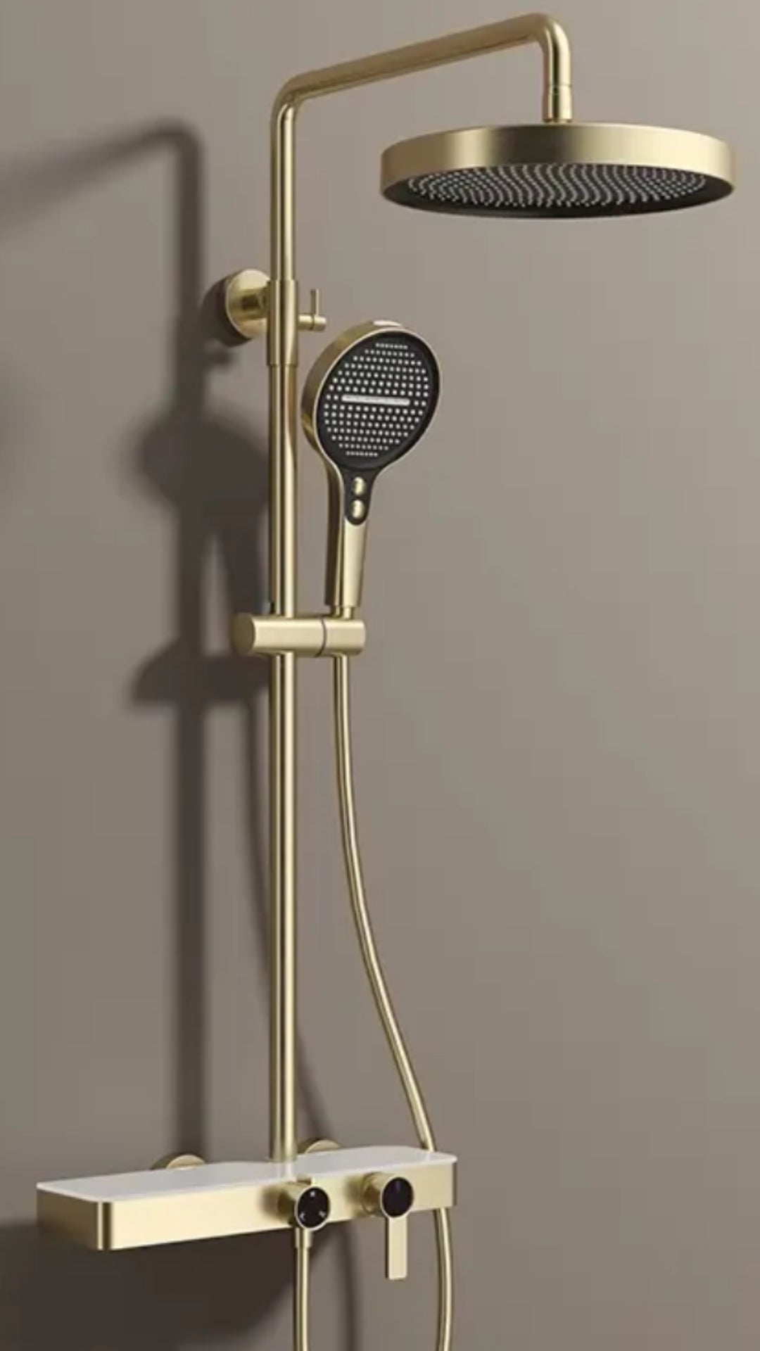 Three Function Brushed Gold Shower Set with tempered glass