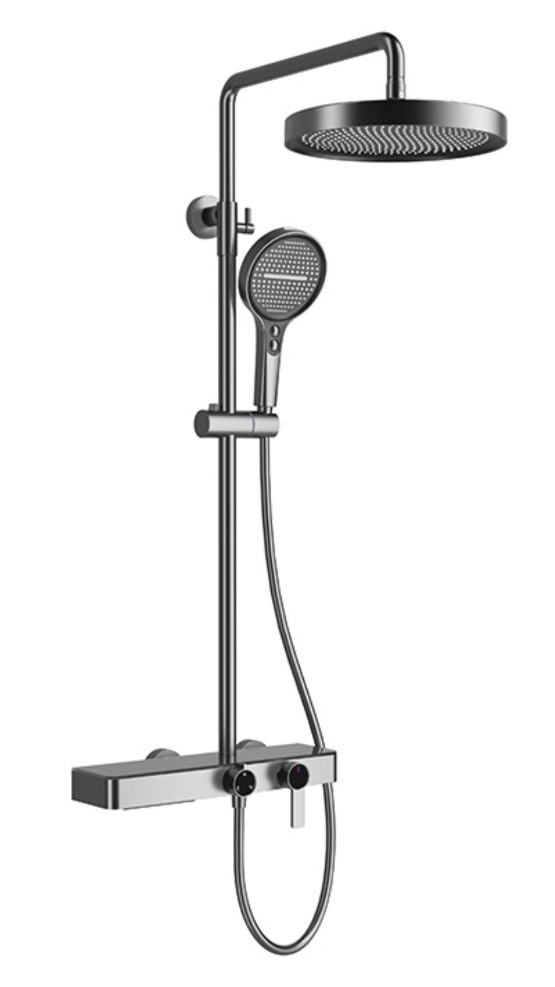 Three Function Gun Metal grey Shower Set with tempered glass