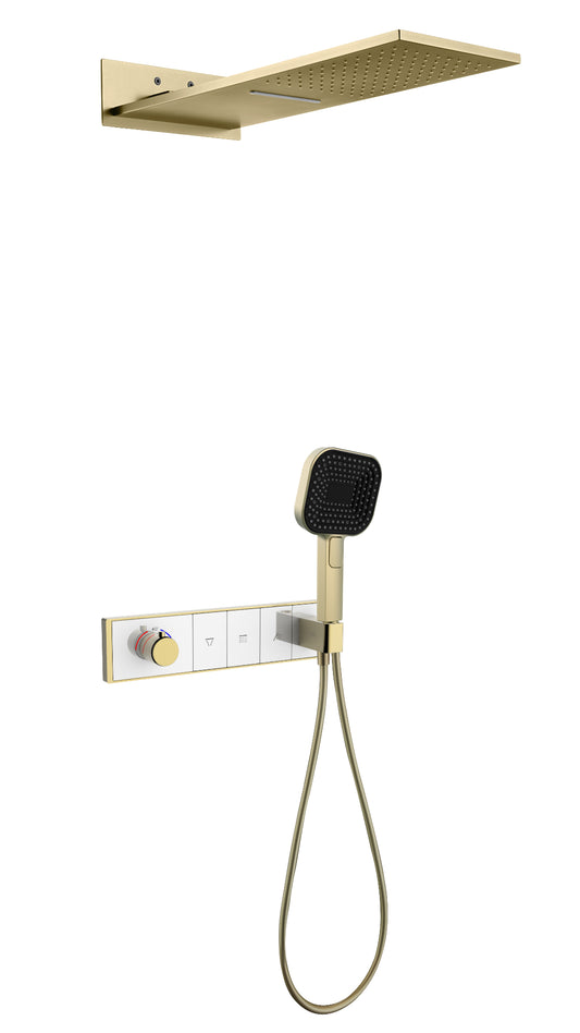 Three function Brushed Gold Thermostatic Shower