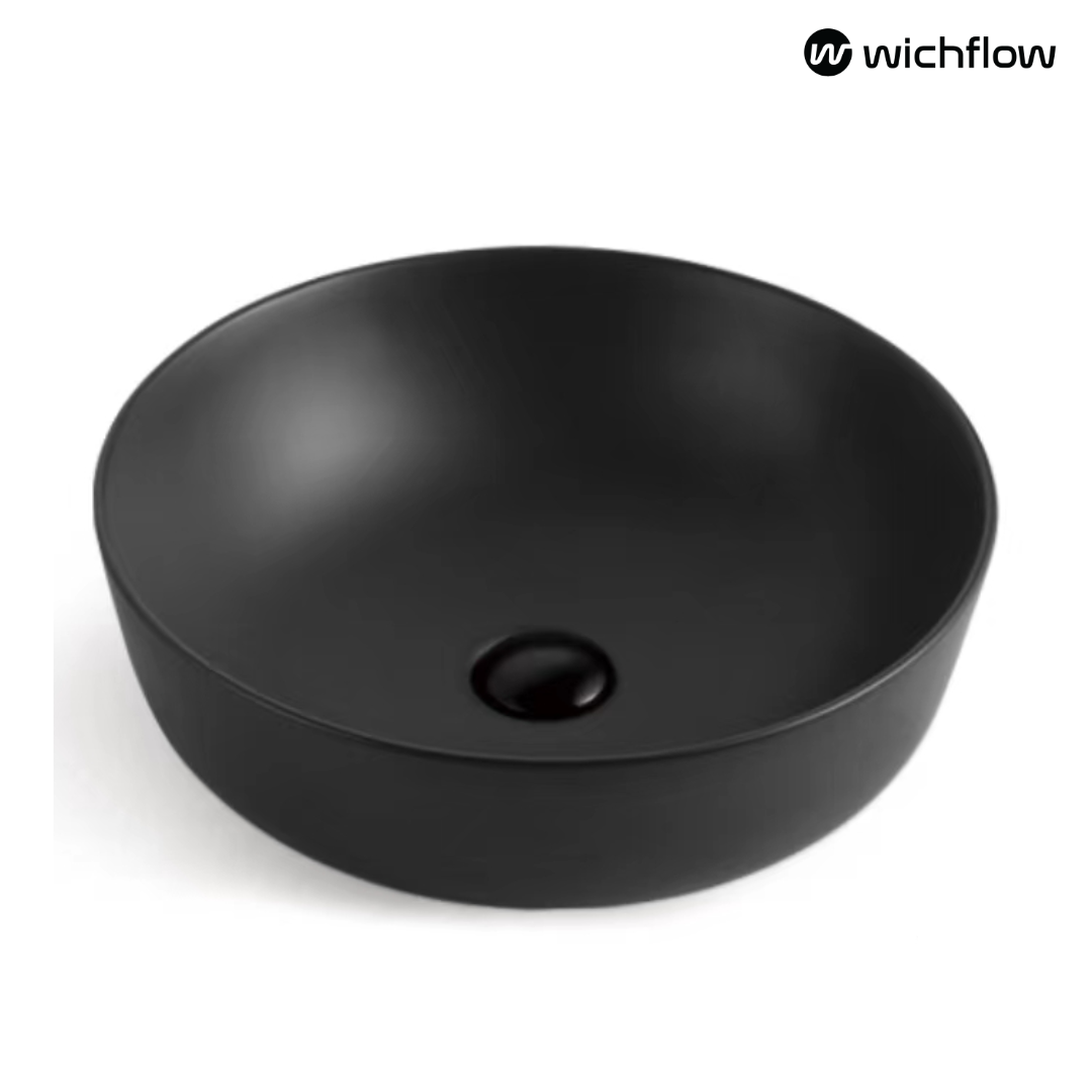 Orion 41.5cm matte black round countertop Wash Basin W/out Tap hole