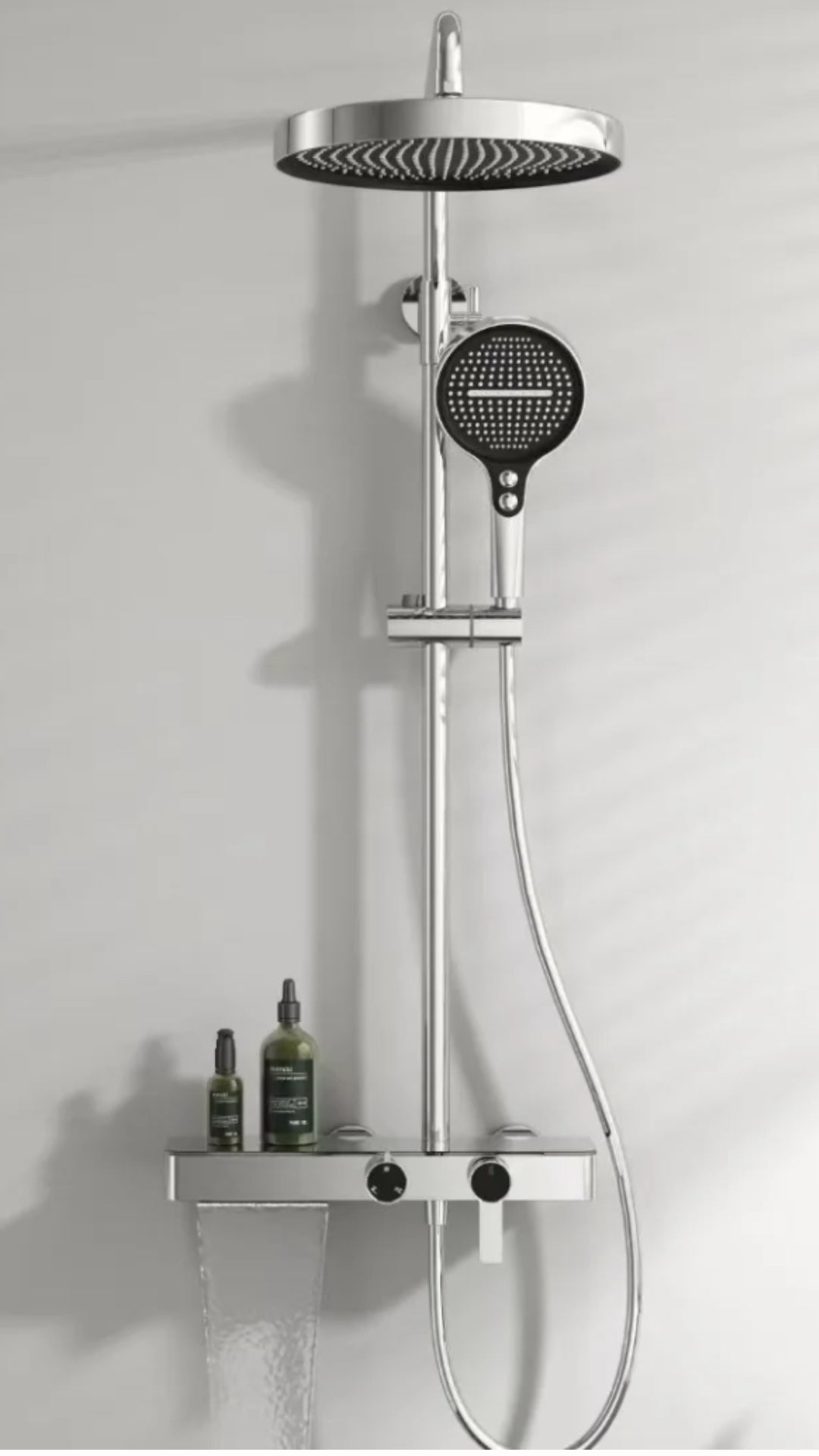 Three Function Chrome Shower Set with tempered glass