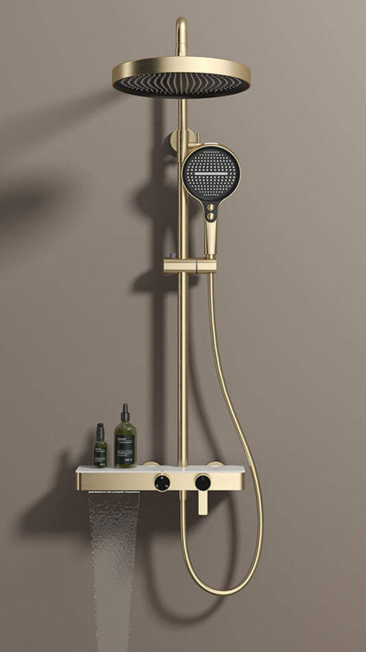 Three Function Brushed Gold Shower Set with tempered glass