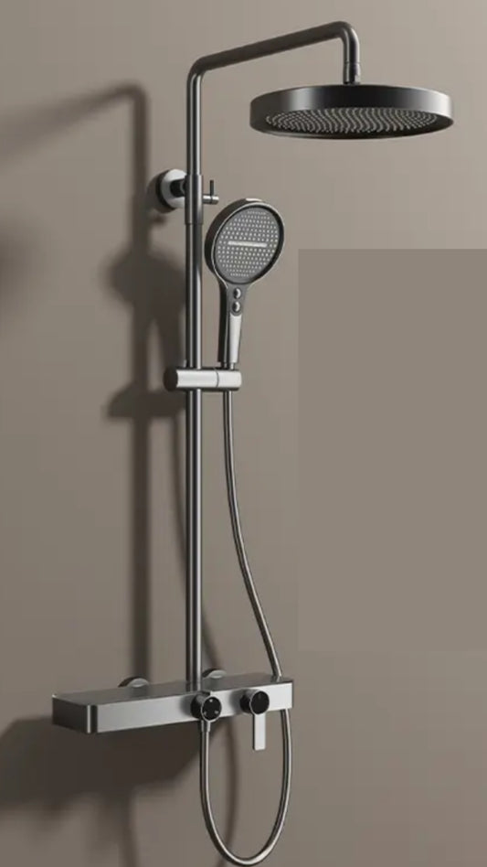 Three Function Gun Metal  grey Shower Set with tempered glass
