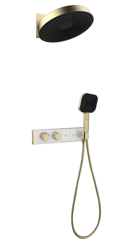 Three function Brushed Gold Thermostatic Shower