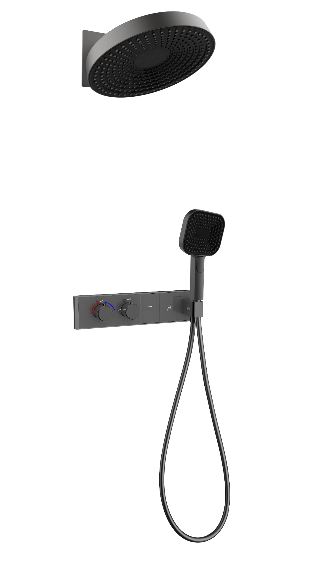 Three function Gun Metal Grey Thermostatic Shower